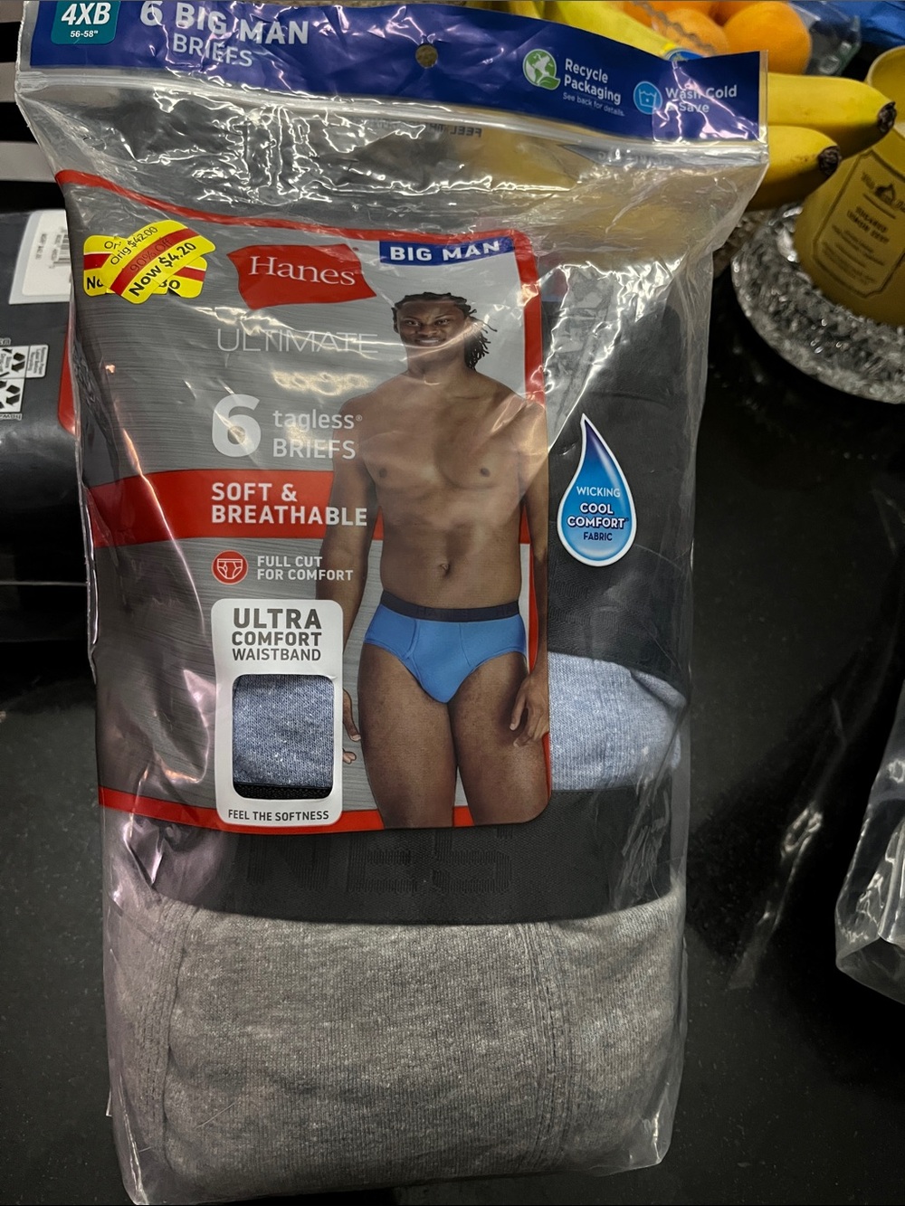 Hanes 6 big man Men's Briefs Pack - Blue, Gray, Black 4xb